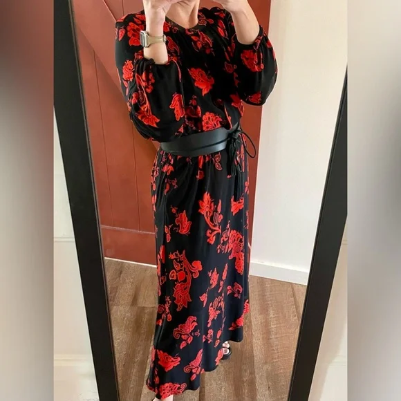 Tory Burch Floral Jersey Dress in Black Mountain Paisley sz L Large - Picture 5 of 16